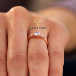 14K Rose Gold Womens Promise Ring For Her, Cushion Cut Minimalist Engagement Ring, Wedding Ring, Diamond Alternative Simulated Diamond Ring image 6