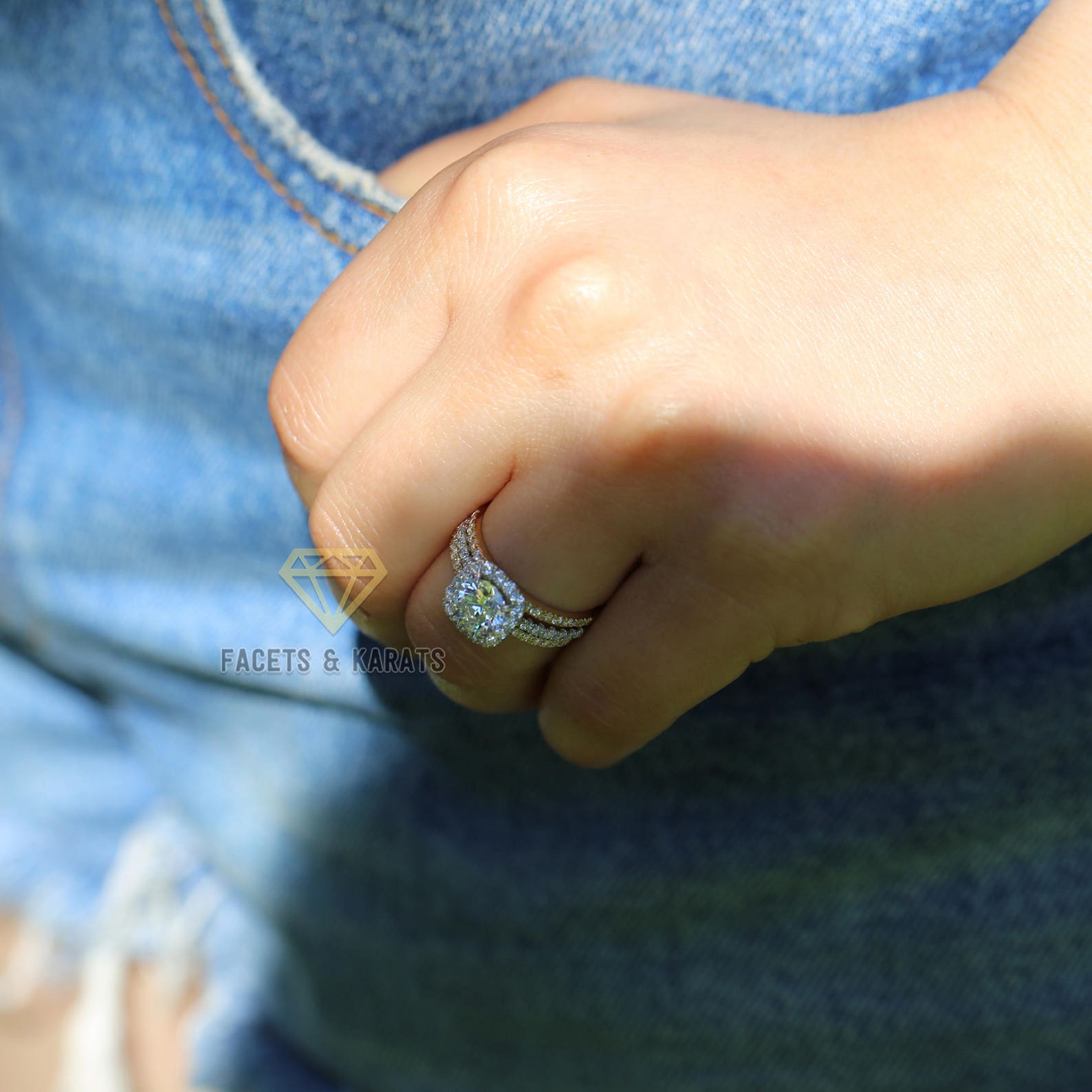 Man Made Diamond Engagement Ring Set of 3 Solid 14k Bridal Etsy