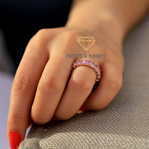 Pink Diamond Eternity Ring Anniversary Ring Eternity Band 14K Solid Rose Gold Anniversary Gift For Her Birthday Gift Wedding Band Rings