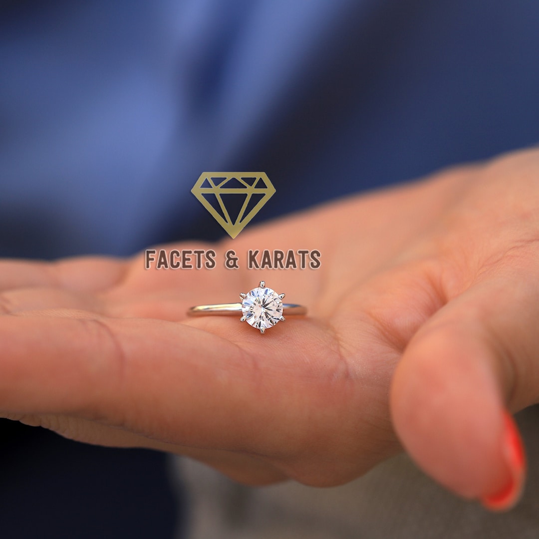 Band Carat Solitaire Diamond Ring Gold Carat Thin Band Solitaire