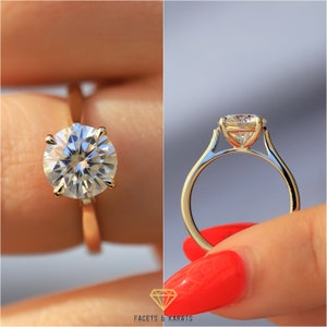 2ct Moissanite Engagement Ring For Women, Round Cut VVS1 Moissanite Ring, Solitaire Engagement Ring, Simple Proposal Ring, Alternative Ring