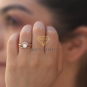 Unique Engagement Ring Wedding Band Bridal Set 14k Solid Rose Gold Wedding Ring Set Unusual Non Traditional Custom Rings Diamond Alternative