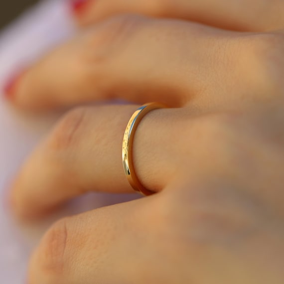 14k Solid Gold Square Plain Gold Band for Women With Width