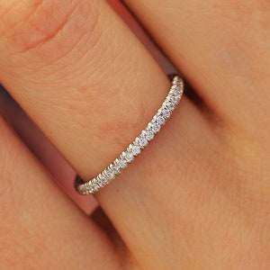 Pavé Wedding Band Womens White Gold Wedding Band REAL Diamond Band Half Eternity Engagement Ring Band Solid 14K White, Yellow Gold Rose Gold
