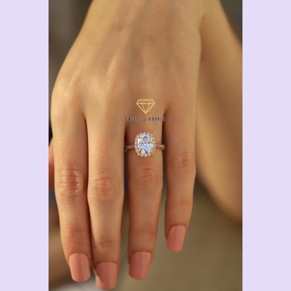 Carat Cushion Cut Engagement Ring 14K Rose Gold Halo Wedding