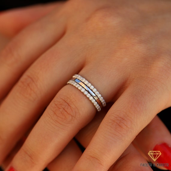 0.60ct Stacked Diamond Wedding Bands Women's Stackable Wedding