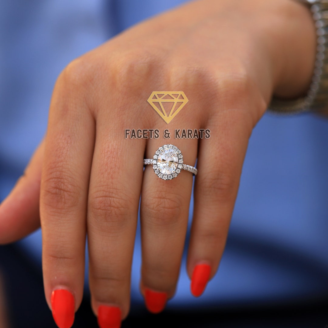 Carat Classic Oval Halo Engagement Ring 14K Solid White Gold