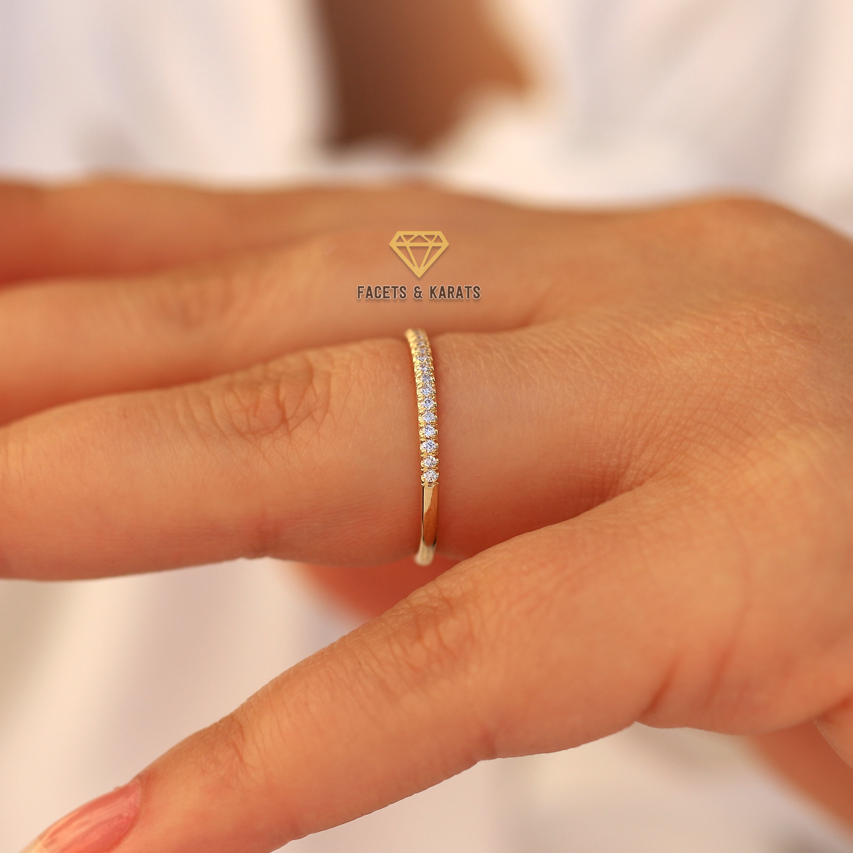 18K Gold Micro Pave Half Eternity HPHT Lab Grown Diamond Wedding Band ...