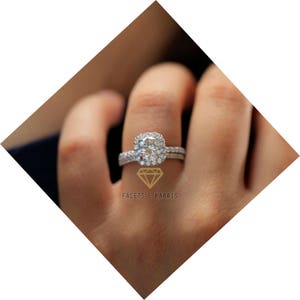 2.20 ctw Round Halo Engagement Ring, Bridal Set, Wedding Band, Solid 14k White Gold Lab Created Man Made Synthetic Simulated Diamonds image 5