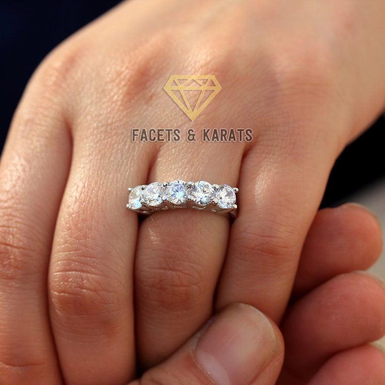 2.5 cttw 5 Stone Diamond Wedding Band Anniversary Ring 14K SOLID White Gold Rose Gold Yellow Gold Anniversary Gift For Her Mothers Day Gifts