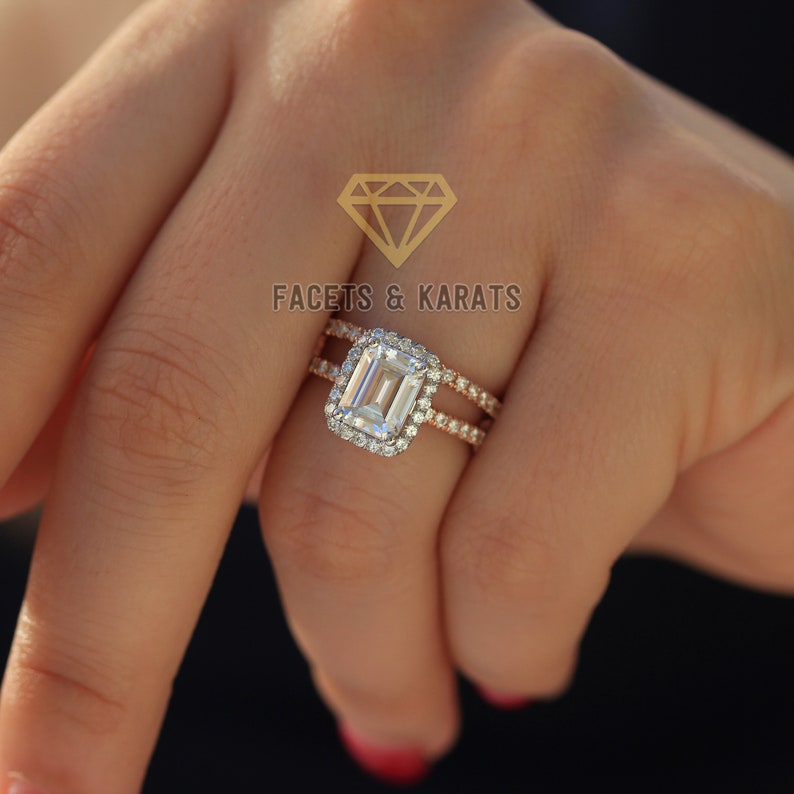 3 Carat Emerald Cut Engagement Ring Wedding Band Bridal Ring Etsy