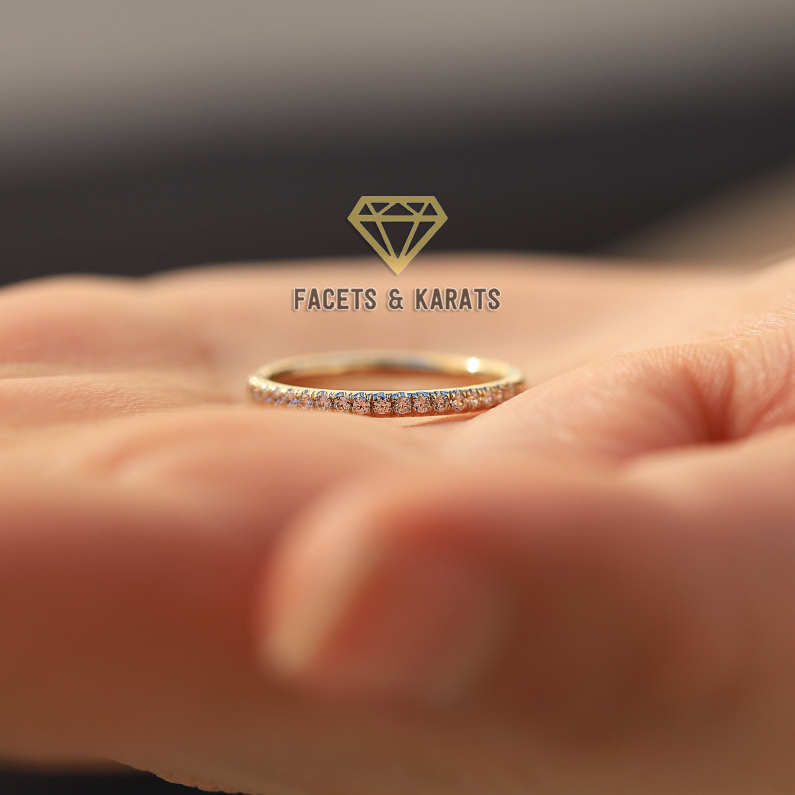 Micro Pave Half Eternity Ring Wedding Band 14K Solid Real Etsy