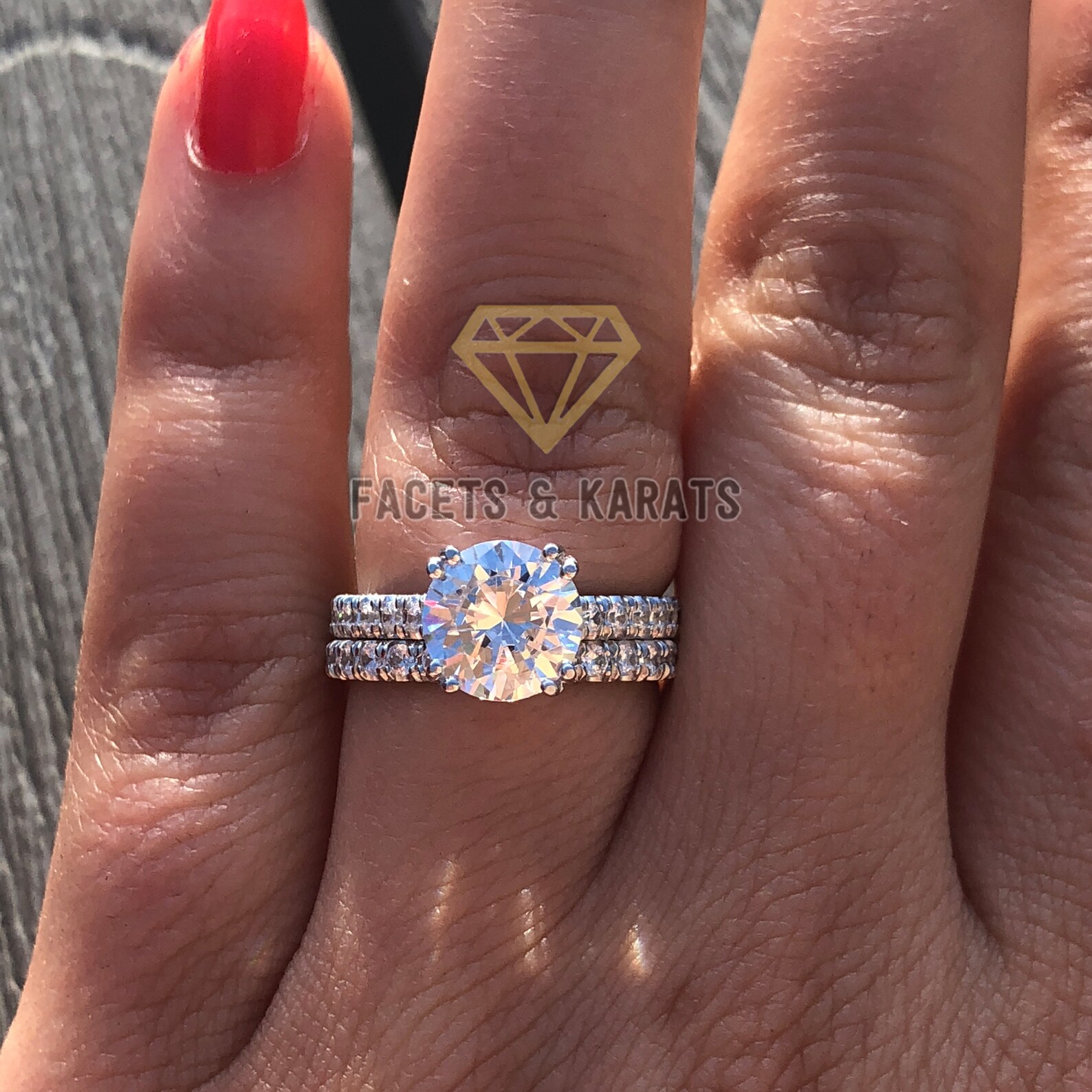 18k Solid White Gold Wedding Band Set Bridal Set Engagement Etsy