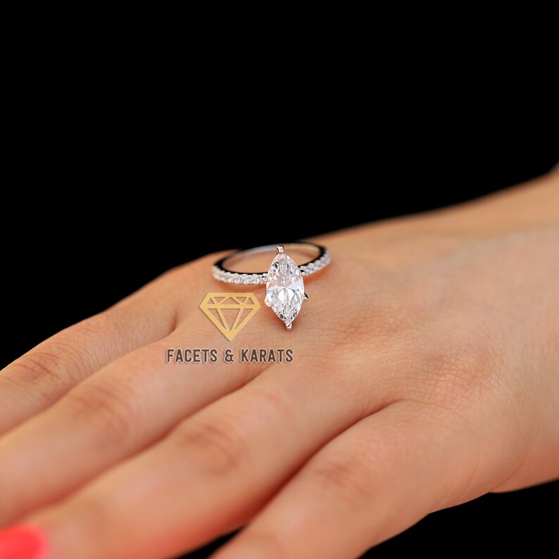 Wedding Ring 3 Carat Marquise Engagement Ring With Side Accent Stones Anniversary Ring 14K Solid Real White Gold Facets and Karats on Etsy