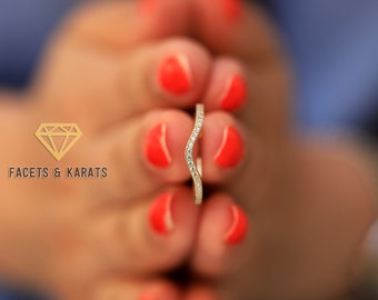 14K Gold Damen gebogen Ehering, gebogener Ring, Verschachtelung Verlobungsring Band, Kontur Band, Stapelring, stapelbare Band, gravierte Band