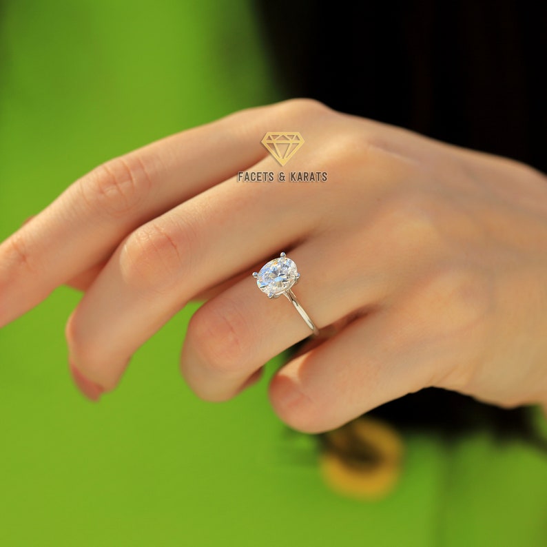 18k 2 Carat Oval Diamond Ring Oval Solitaire Ring Thin Band Etsy