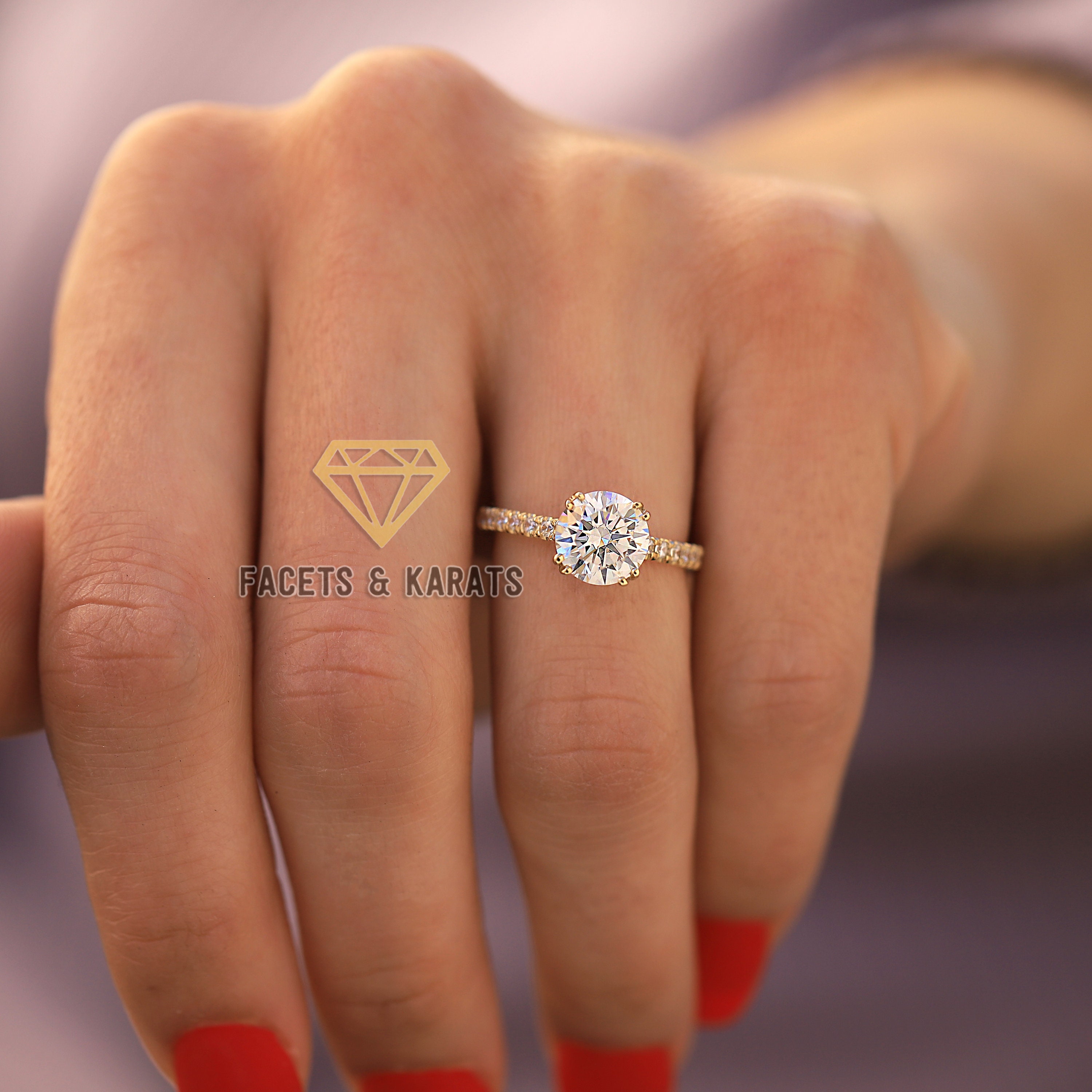 Bague De Fiançailles Homme Or Jaune - Solitaire Rond 2 Carats Simili Diamant - Argent 925