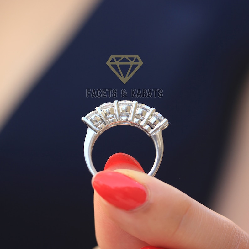 2.5 cttw 5 Stone Diamond Wedding Band Anniversary Ring 14K SOLID White Gold Rose Gold Yellow Gold Anniversary Gift For Her Mothers Day Gifts