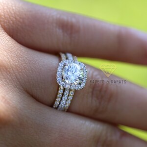 2.5 CT Round Halo Engagement Ring band Bridal set Solid 14k White Gold, Unique White Gold Engagement Rings by FACETS & KARATS image 7