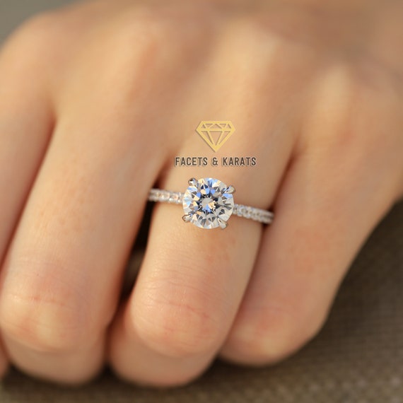 2 Carat Round Moissanite Engagement Ring 14K White Gold Charles