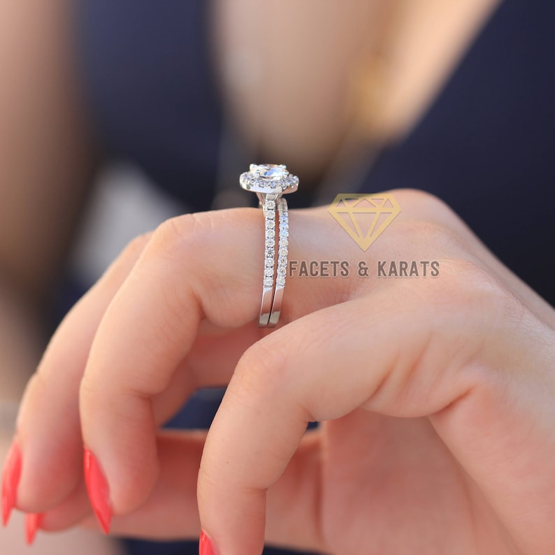 18K SOLID Gold Wedding Ring Set Engagement Ring & Matching Etsy