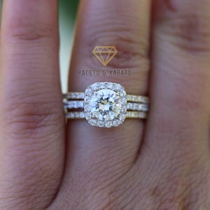 2.5 CT Round Halo Engagement Ring band Bridal set Solid 14k White Gold, Unique White Gold Engagement Rings by FACETS & KARATS image 10