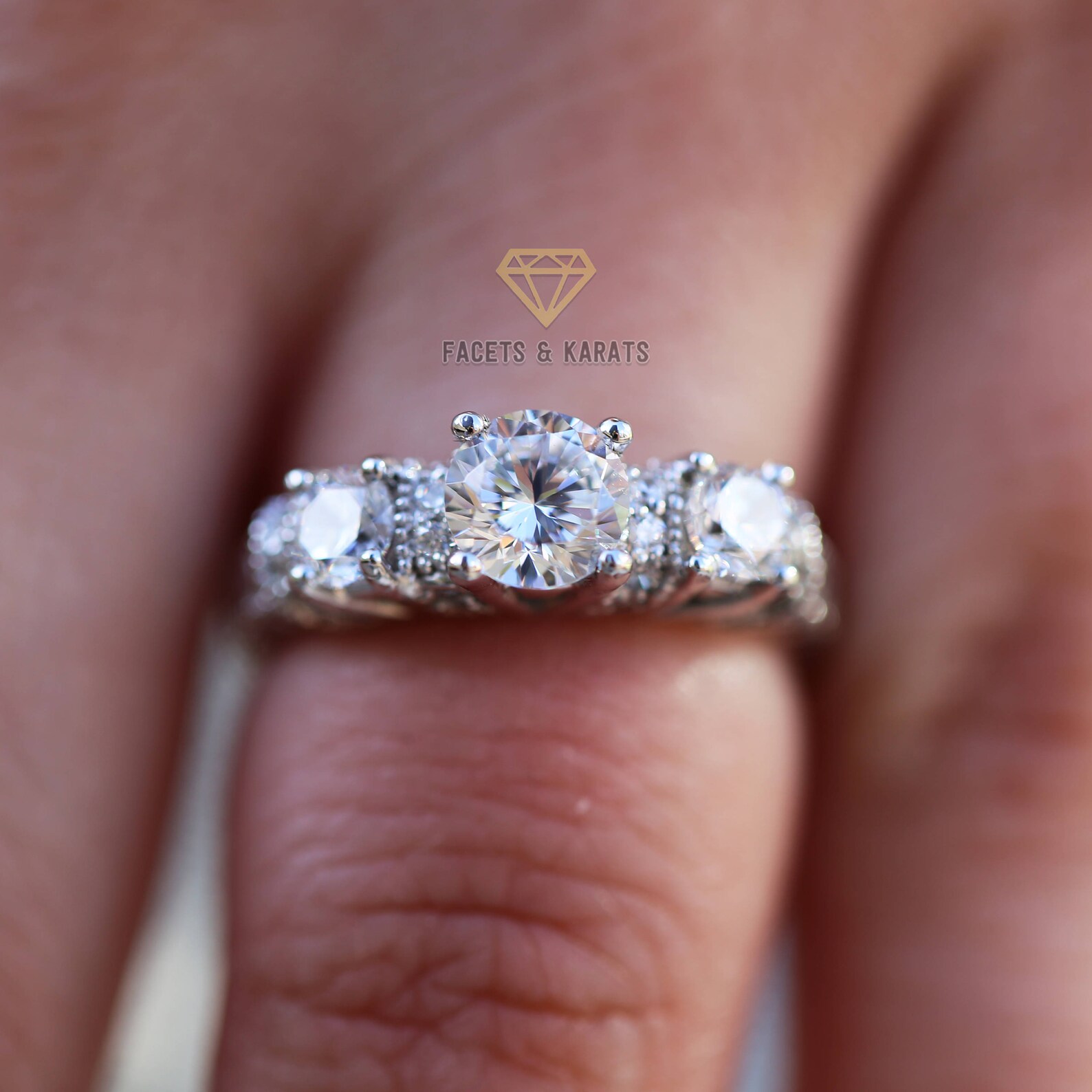 Vintage 3 Stone Engagement Ring Round Cut 1.75 Carat Unique Past ...