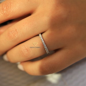 Weißgold Ehering Frauen Echt 14K Solid Gold 3/4 Eternity Band Verlobungsring Stacking Wedding Band Ehering Low-Profile Pave Band