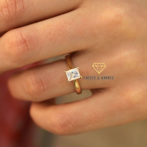 Radiant Cut Engagement Ring, Solitaire Ring, Promise Ring For Her, Women Wedding Ring, 14K Solid Gold Ring Simulated Diamond Knife Edge Ring
