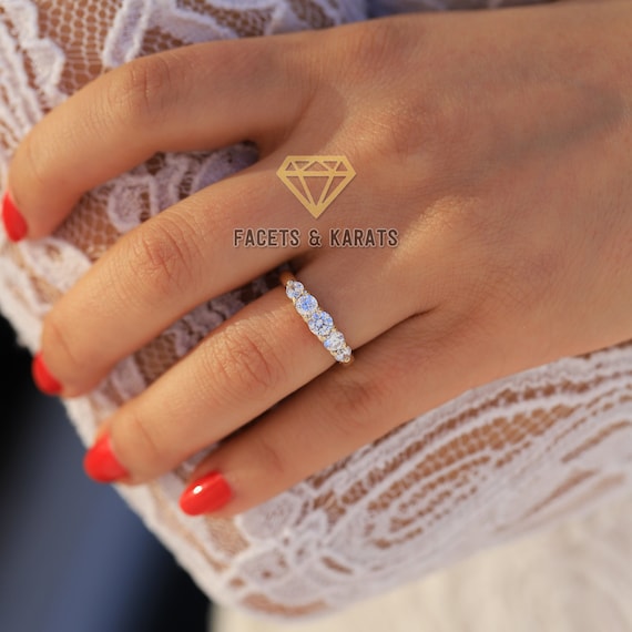 5 Stone Anniversary Ring Wedding Band 1 Carat Set in 14K Solid Yellow Gold Available in White Gold and Rose Gold by Facets Karats on Etsy Etsy