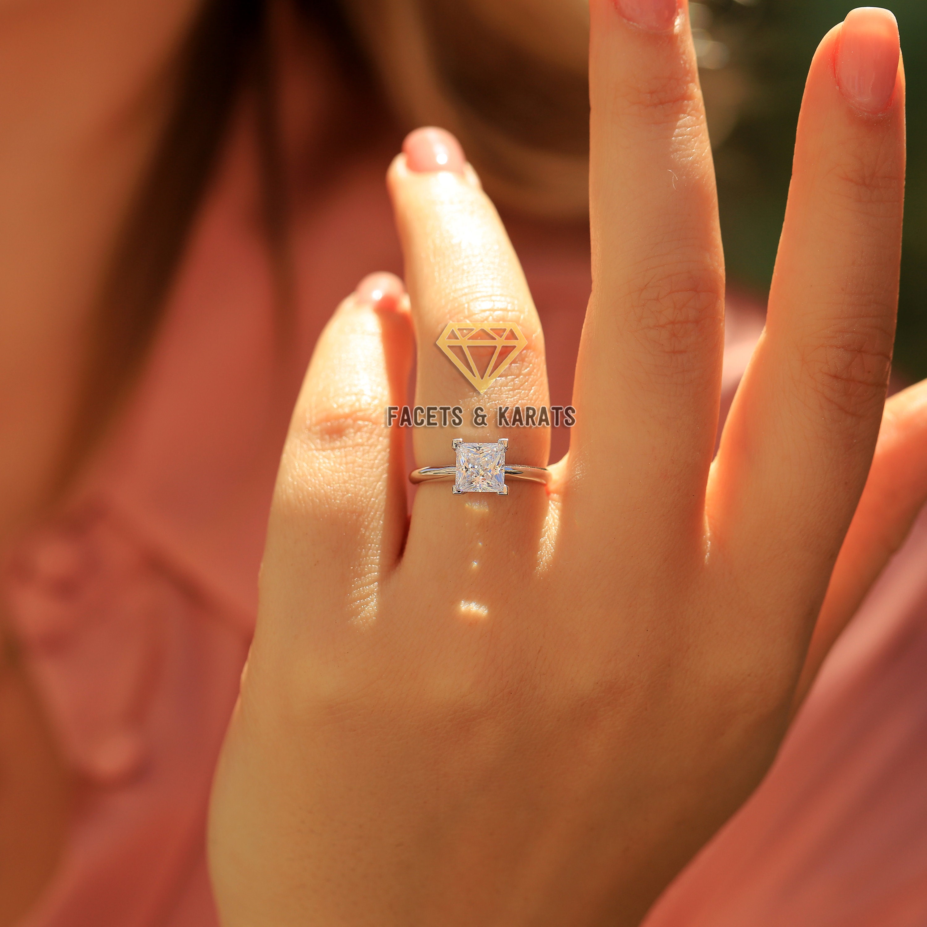 ALLORYA Anillo De Compromiso Solitario Con Moissanita De Princesa O Diamante De 2.00 Quilates Cultivado En Laboratorio Para Mujer En Plata De Ley 925, Plata De Ley Diamante Cultivado En Laboratorio