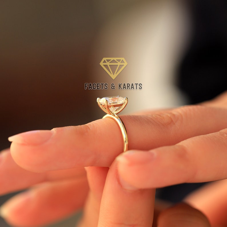 Cushion Cut Engagement Ring Womens Thin Band Solitaire Wedding Etsy