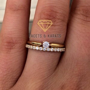 Simple Wedding Ring Set, Minimalist Engagement Ring & Wedding Band For Her, Round Cut Dainty Engagement Ring, 14k Yellow, Rose or White Gold