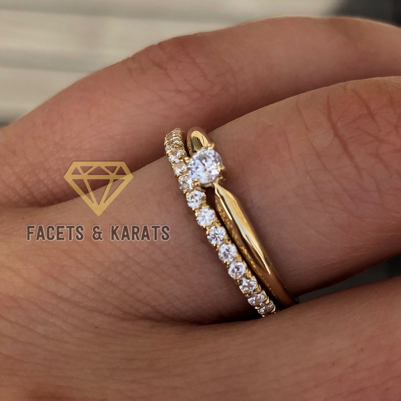 Simple Wedding Ring Set Minimalist Engagement Ring & Wedding Etsy