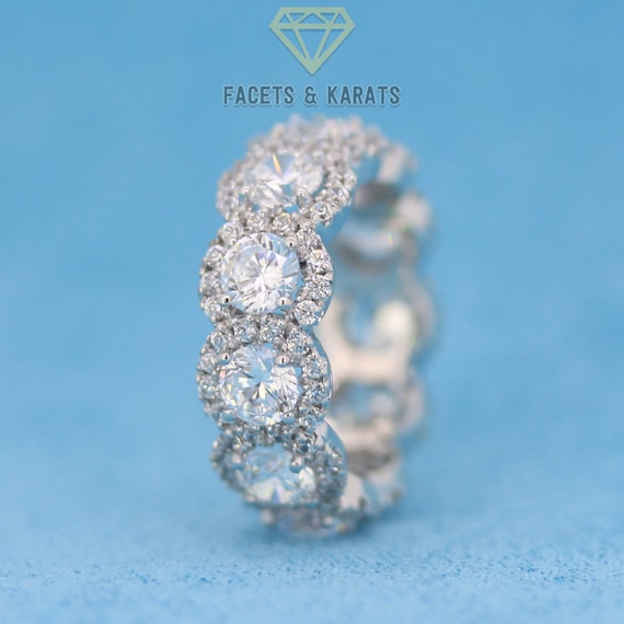 4.25 Carat 18k White Gold Eternity Ring, Anniversary Bands, Full