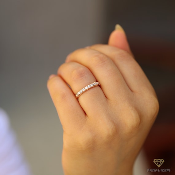 レディース ハーフエタニティ 結婚指輪 14K ソリッドローズゴールド