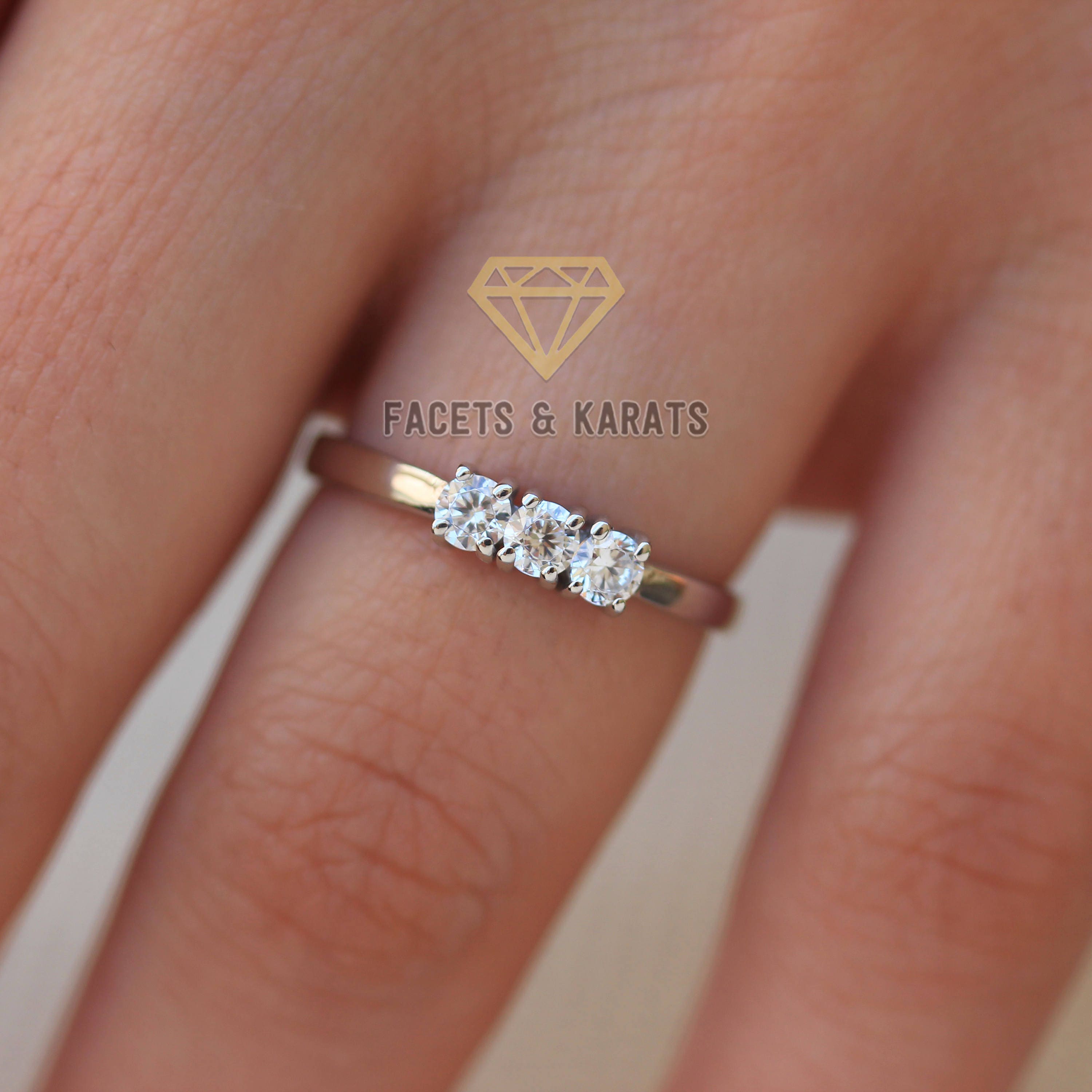 0.75ct Dainty Three Stone Promise Ring Engagement Ring Etsy