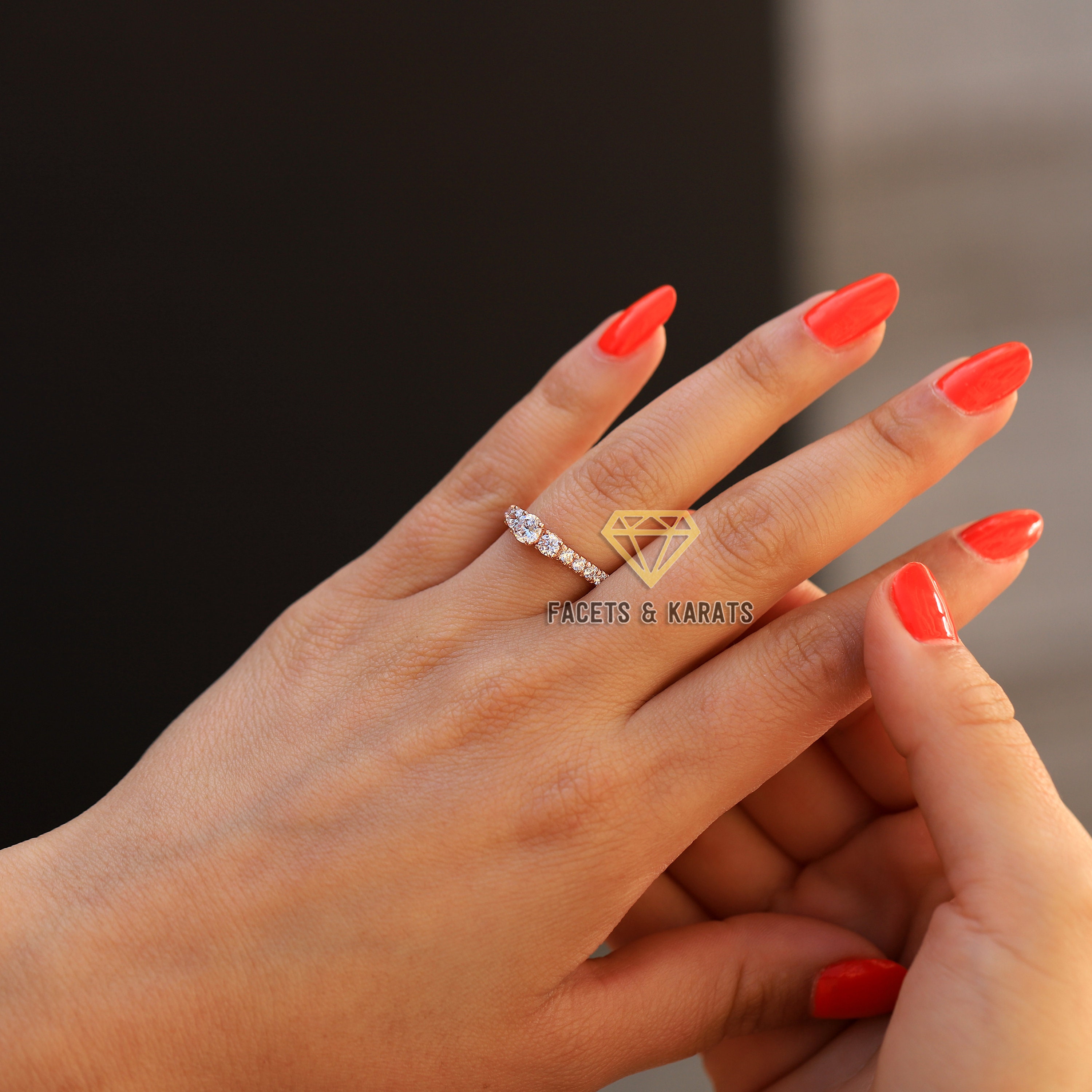 thumbnail image 2 of 14k Solid Rose Gold 3-Stone Diamond Engagement Ring - Round Cut, Ideal Cut, D Color 2 of 5