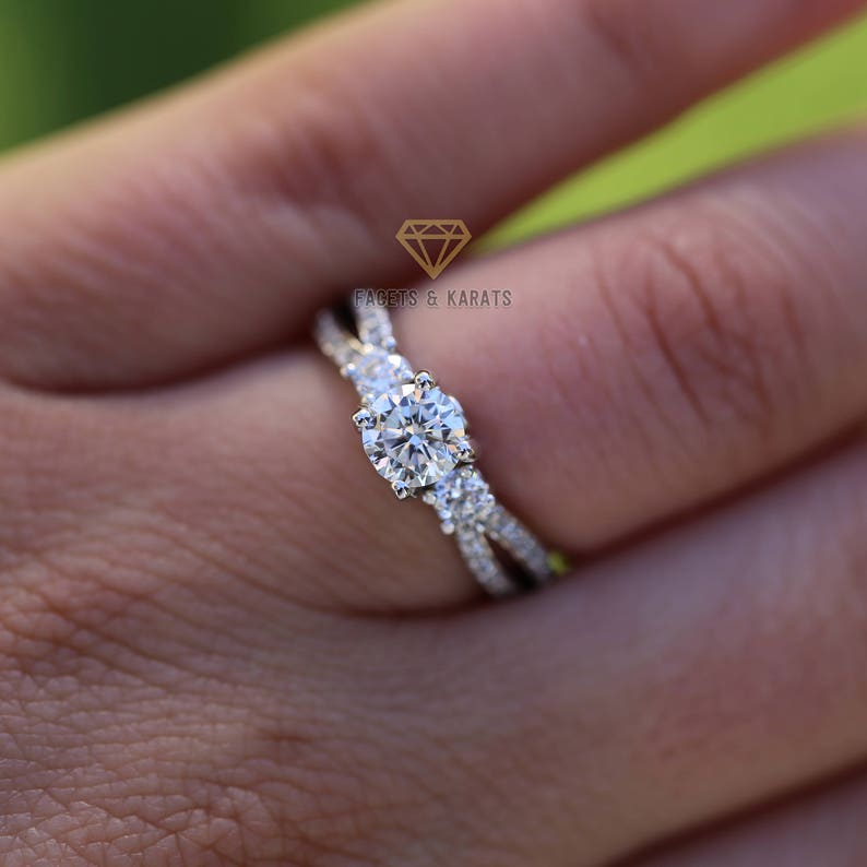 Past Present Future Three Stone Engagement Ring, Bridal Ring, Wedding Ring Promise Ring Man Made Lab Created Diamond Simulant 14k White Gold image 10
