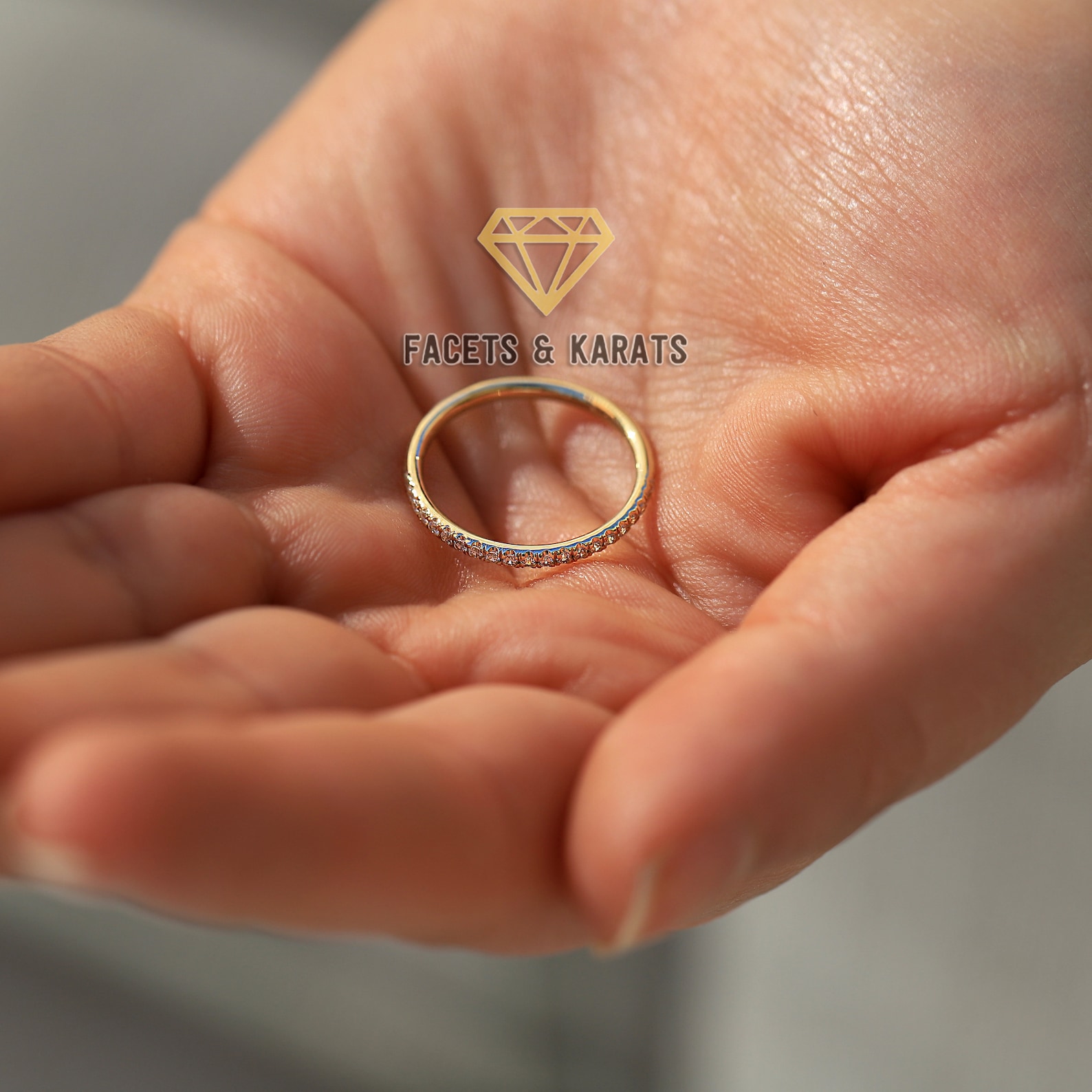 Micro Pave Half Eternity Ring Wedding Band 14K Solid Real Etsy