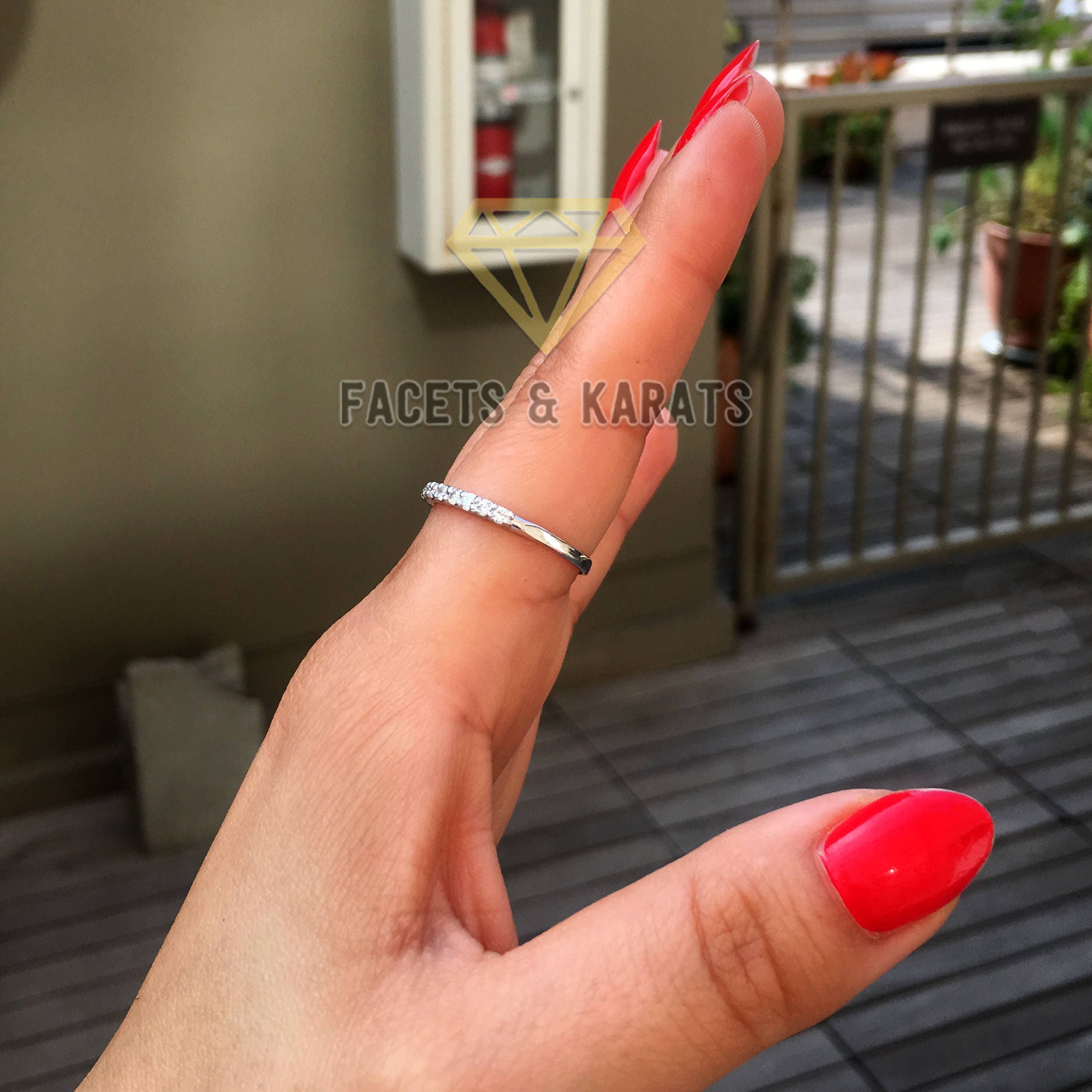 14K White Gold Moissanite Wedding Band, 1.9mm Round Cut Prong Set Stacking  Ring - Etsy