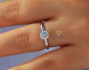 0.65ct Rundschliff VVS1 Moissanit Ring, Solitärringe Verlobungsring, Jahrestagsring, Geschenk für sie, 14K Weißgoldring
