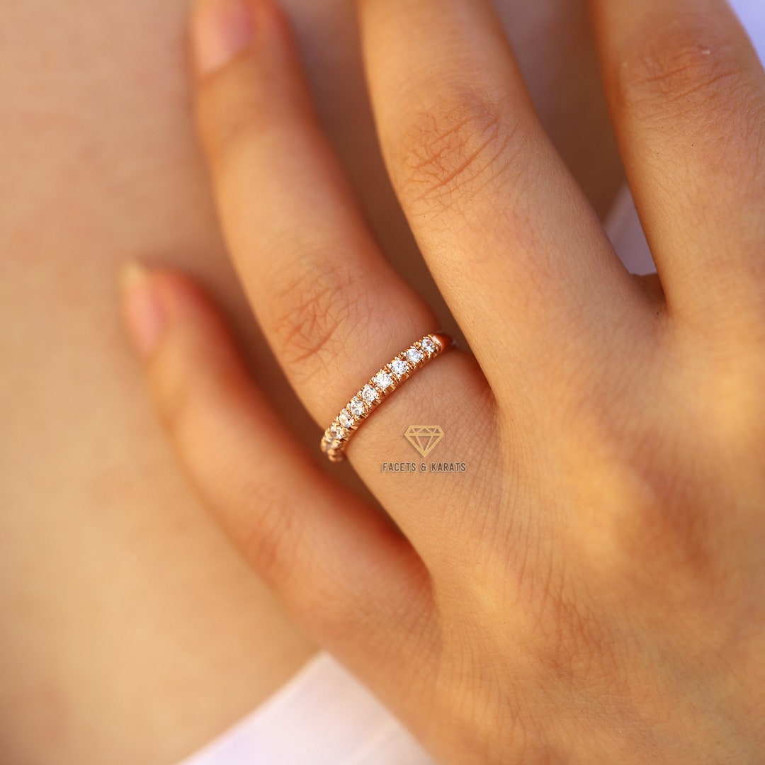 Womens Half Eternity Wedding Band, 14k Solid Rose Gold