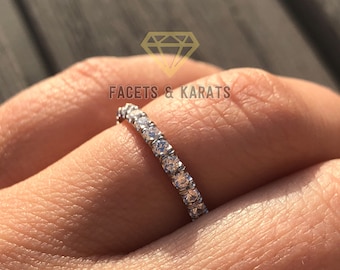 1 Carat Eternity Ring Eternity Band Round Cut Full Eternity Diamond Ring 14K White Gold OR Yellow and Rose Gold by Facets and Karats on Etsy