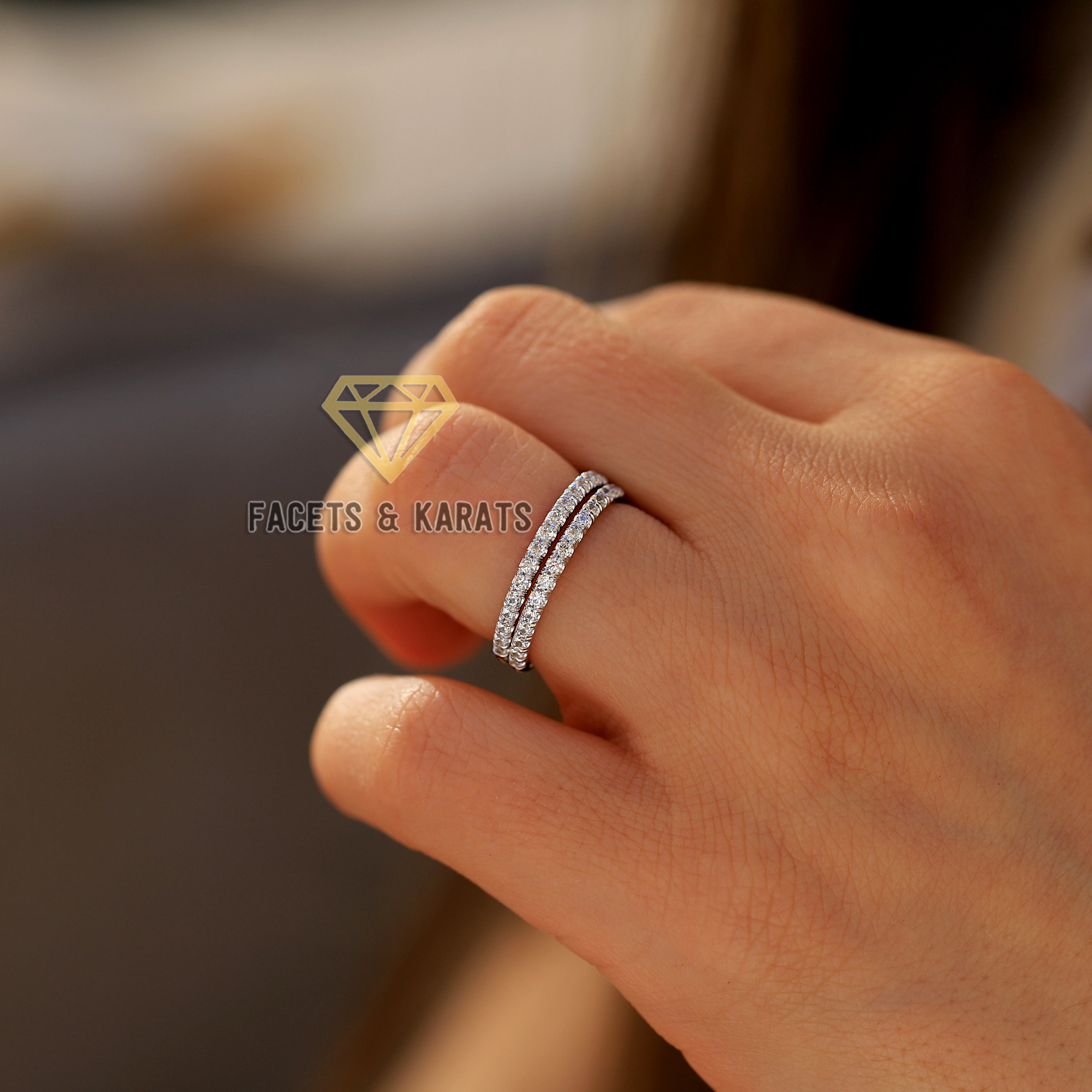 Rose Gold Half Eternity Colorless Moissanite Diamond Engagement BandWedding For HerAnniversary Gift for herWedding ring set 14k gold