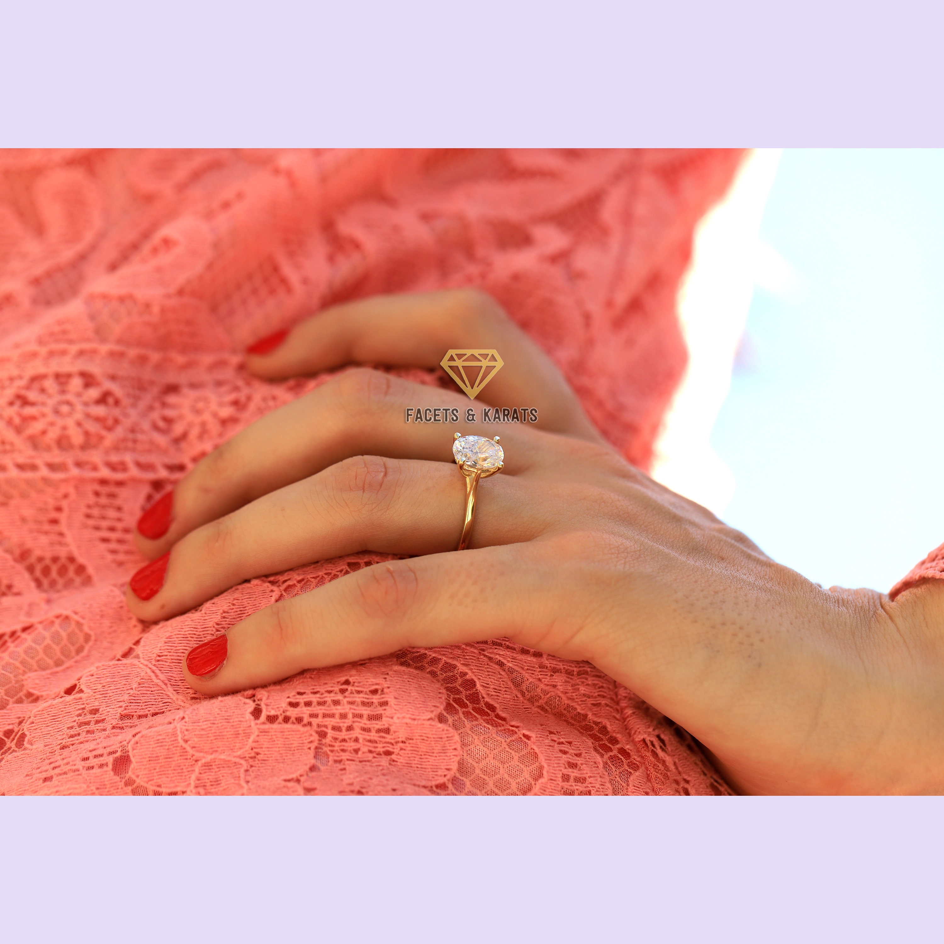 3 Carat Oval Engagement Ring Thin Band 14K Gold Oval Etsy