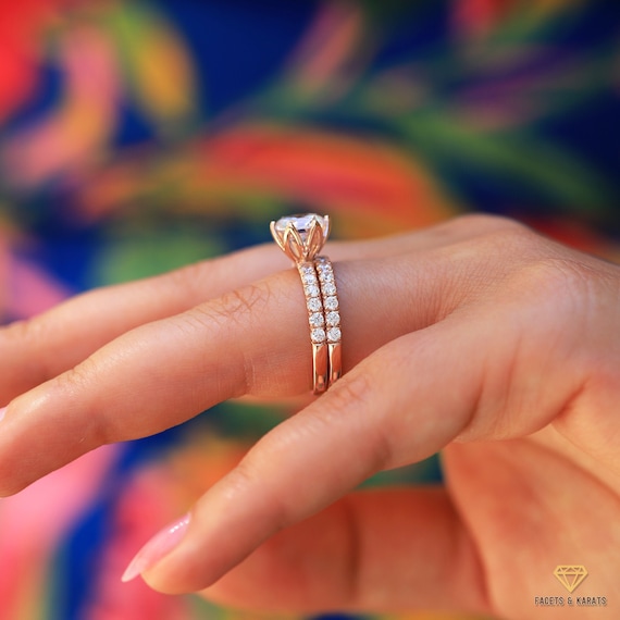 Unique Wedding Ring Set 14K Solid Rose Gold 2 Carat Etsy