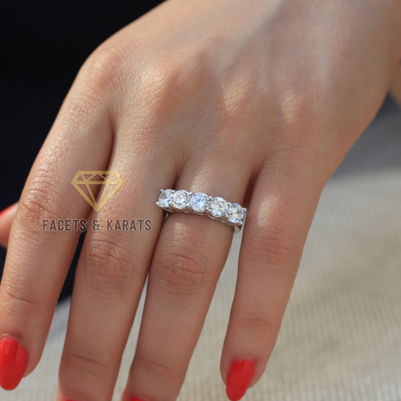 2.5 cttw 5 Stone Diamond Wedding Band Anniversary Ring 14K SOLID White Gold Rose Gold Yellow Gold Anniversary Gift For Her Mothers Day Gifts