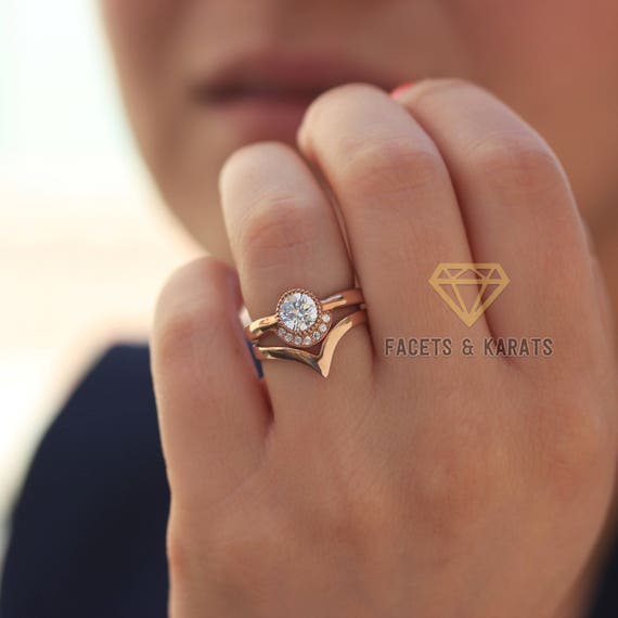 18k Rose Gold Bohemian Engagement  Ring  With Matching 