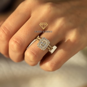 2.25 Carat Radiant Cut Engagement Ring With Wedding Band Wedding Ring Set, 14k Gold Engagement Set, Womens Bridal Ring Set Simulated Diamond